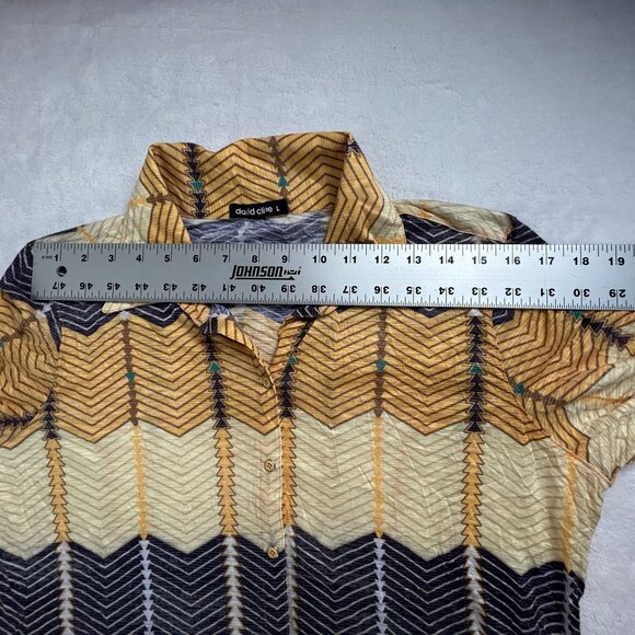 David Cline Womens Long Sleeve Chevron Pattern Sun Button Up Shirt Large Yellow - Picture 6 of 8